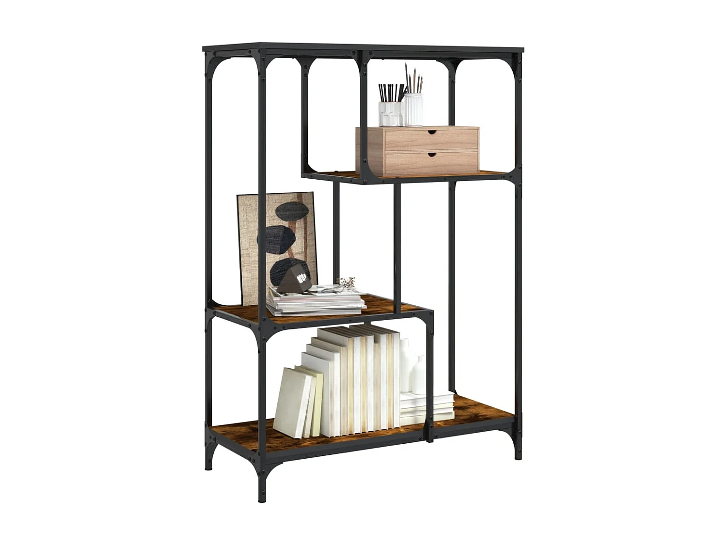 Bibliothèque | Etagère de rangement | Meuble de rangement chêne fumé 81x36x115 cm bois ingénierie et acier