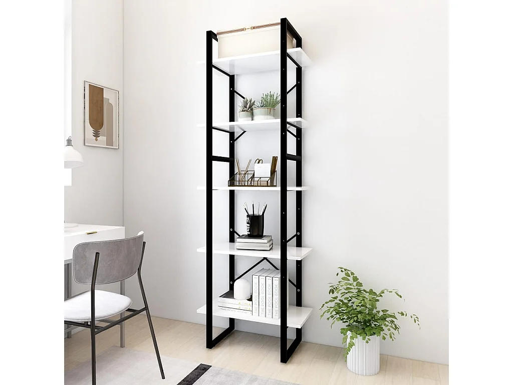 Bibliothèque | Etagère de rangement | Meuble de rangement à 5 niveaux Blanc 60x30x175 cm Bois ingénierie