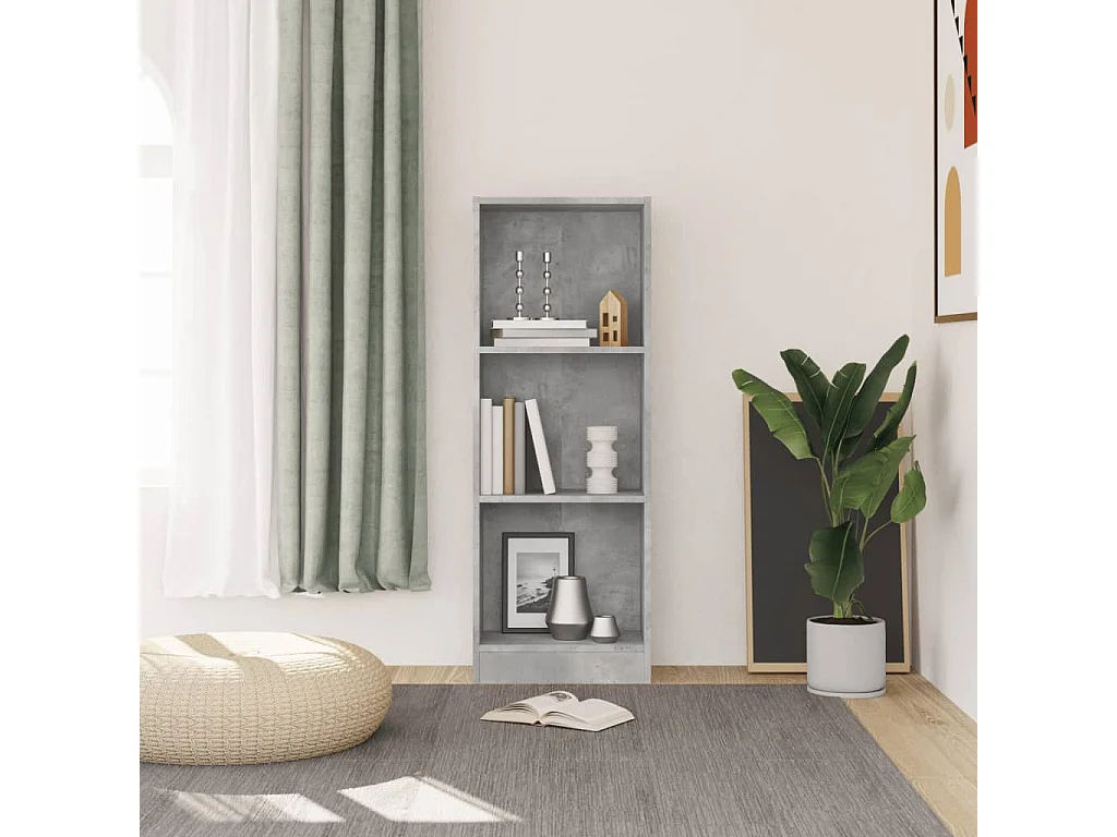 Bibliothèque | Etagère de rangement | Meuble de rangement à 3 niveaux gris béton bois d'ingénierie