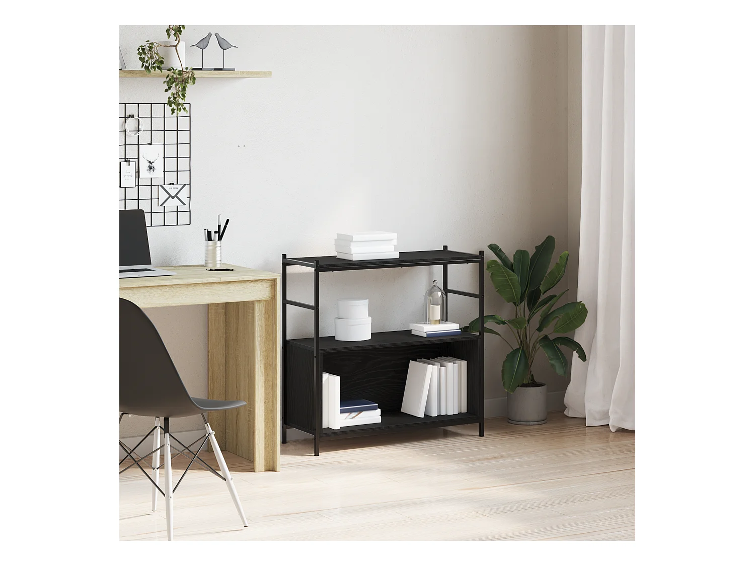 Mobile Libreria | Scaffale | Mobile di stoccaggio Nero Rovere 80x30x78,5 cm Legno Ingegnerizzato