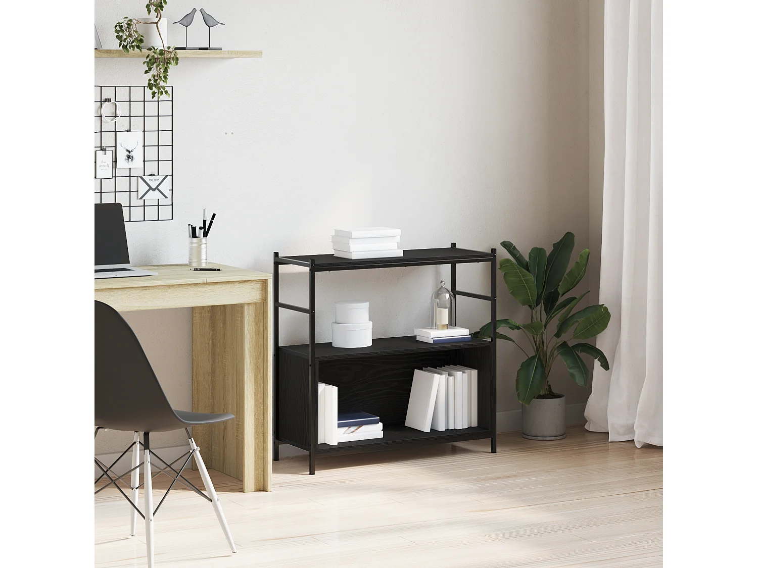 Mobile Libreria | Scaffale | Mobile di stoccaggio Nero Rovere 80x30x78,5 cm Legno Ingegnerizzato