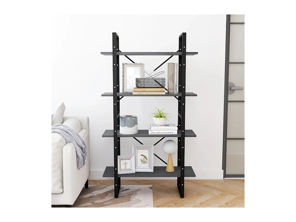 Bibliothèque | Etagère de rangement | Meuble de rangement à 4 niveaux Gris 80x30x140 cm Bois de pin massif