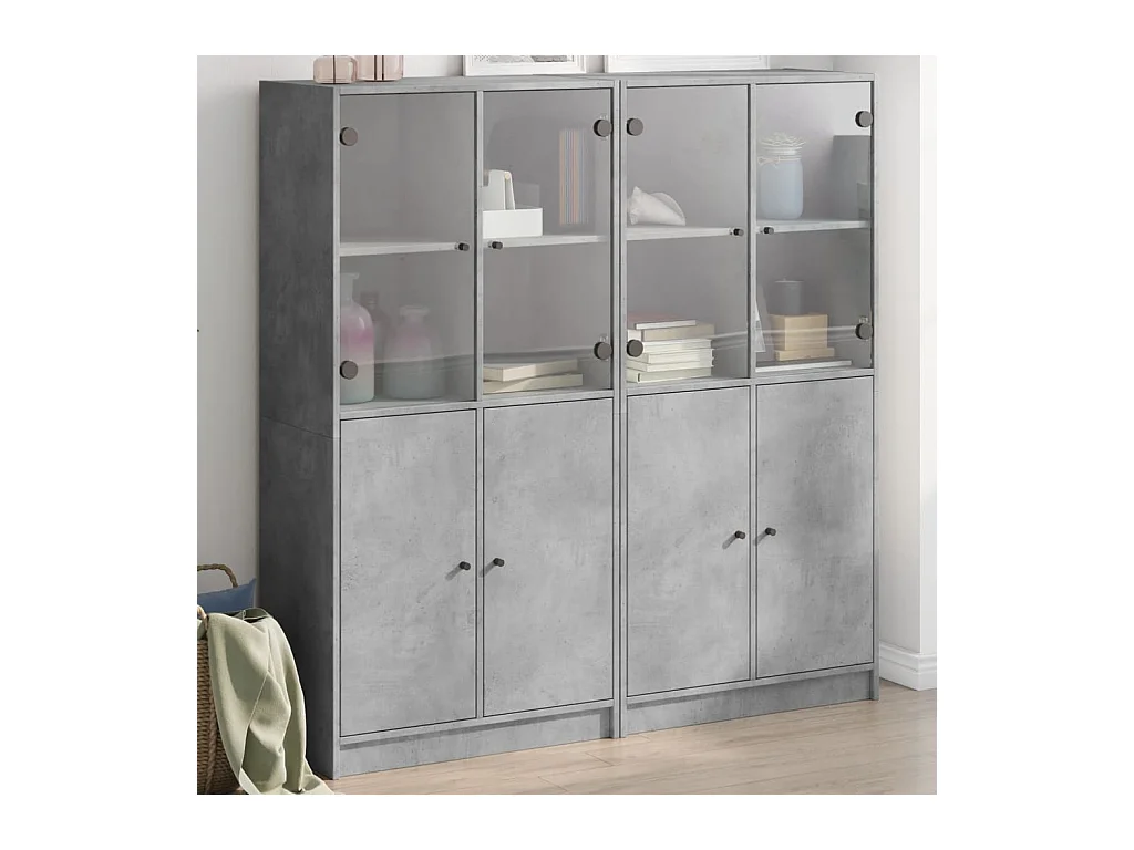 Bibliothèque | Etagère de rangement | Meuble de rangement avec portes gris béton 136x37x142 cm