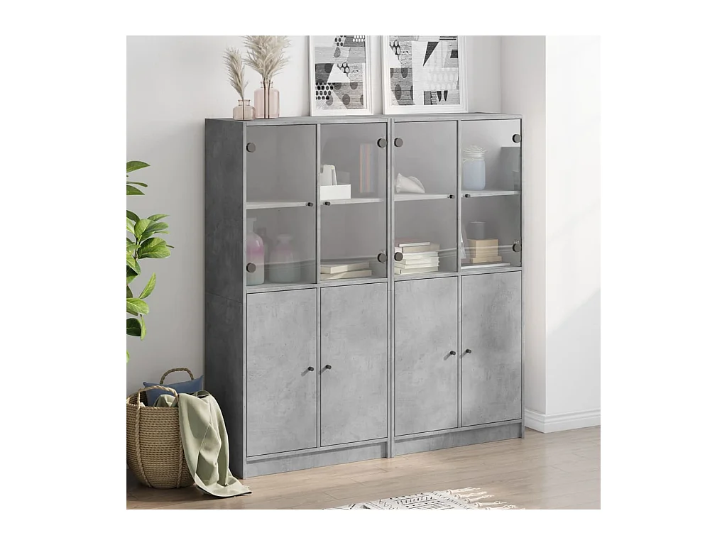 Bibliothèque | Etagère de rangement | Meuble de rangement avec portes gris béton 136x37x142 cm