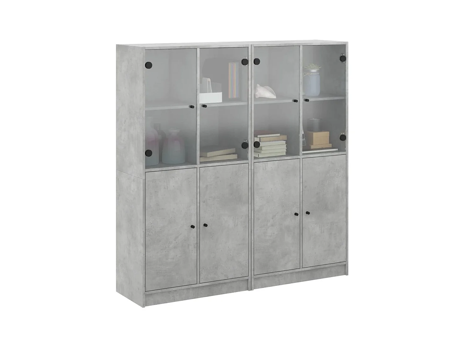 Bibliothèque | Etagère de rangement | Meuble de rangement avec portes gris béton 136x37x142 cm