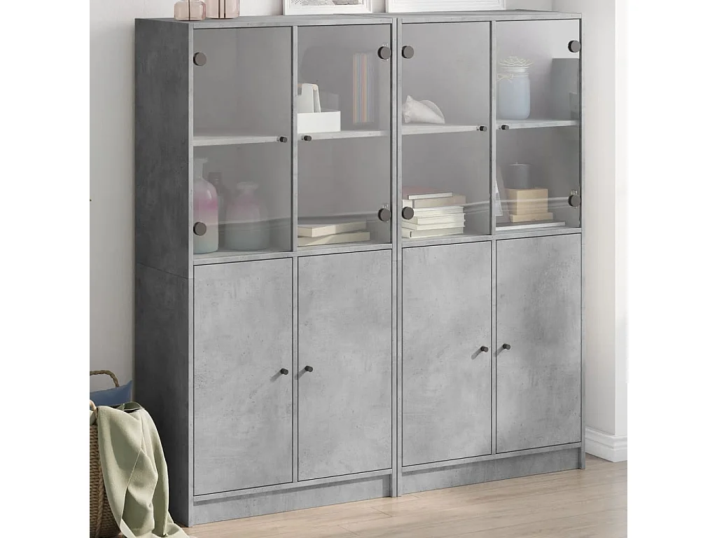 Libreria | Scaffale | Mobile di stoccaggio Ante Grigio Cemento 136x37x142 cm in Legno Multistrato