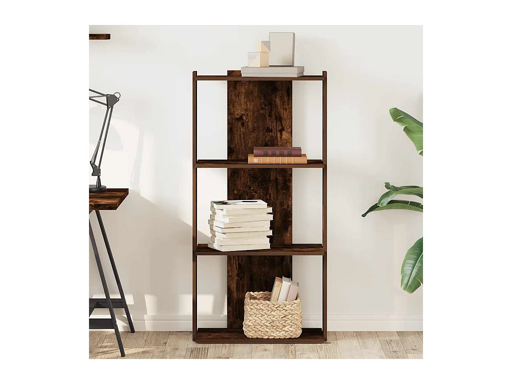 Bibliothèque | Etagère de rangement | Meuble de rangement 3 niveaux chêne fumé 60x30x120cm bois d'ingénierie