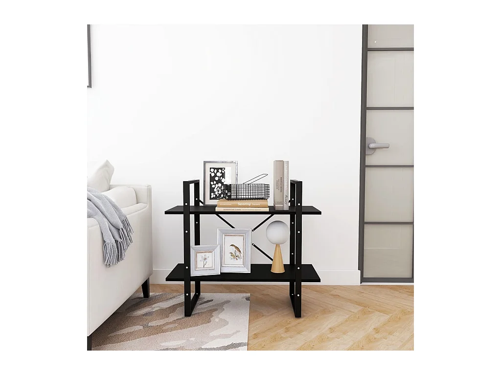 Bibliothèque | Etagère de rangement | Meuble de rangement à 2 niveaux Noir 80x30x70 cm Bois de pin massif