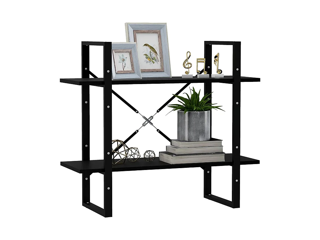 Bibliothèque | Etagère de rangement | Meuble de rangement à 2 niveaux Noir 80x30x70 cm Bois de pin massif