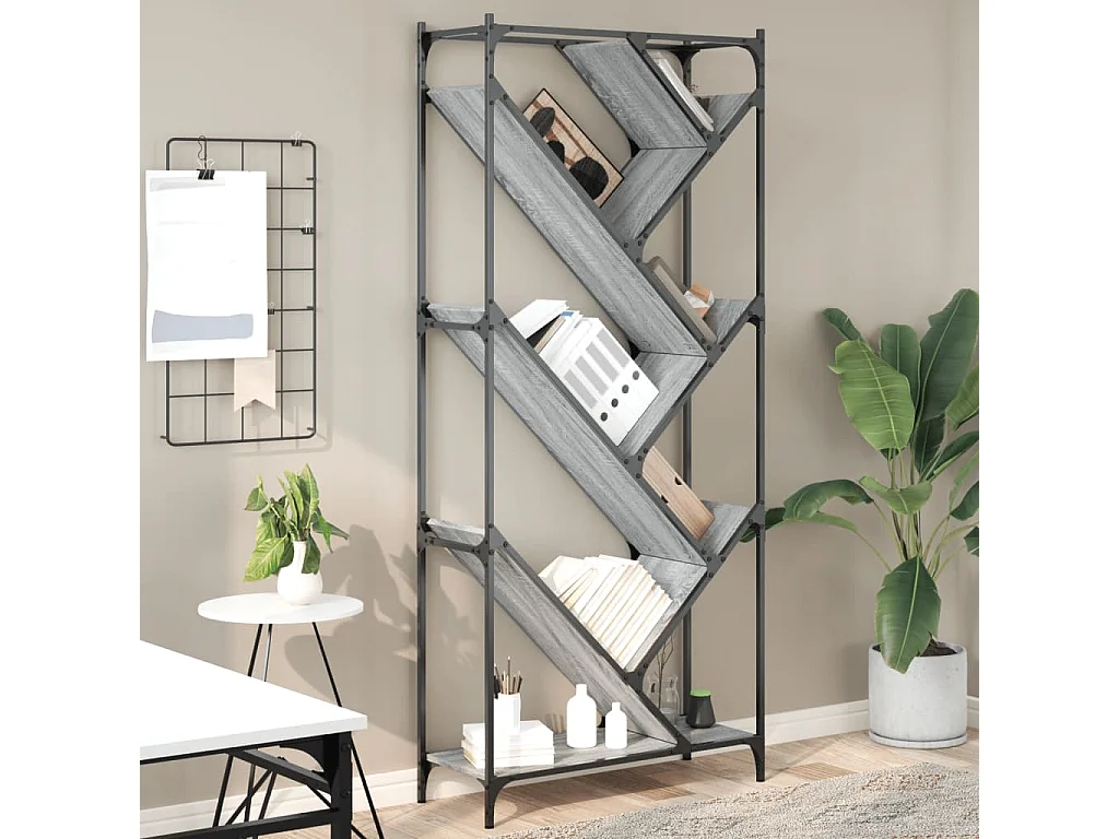 Boekenkast | Boekenplank | Opbergmeubel 79x30x180 cm bewerkt hout en metaal grijs sonoma