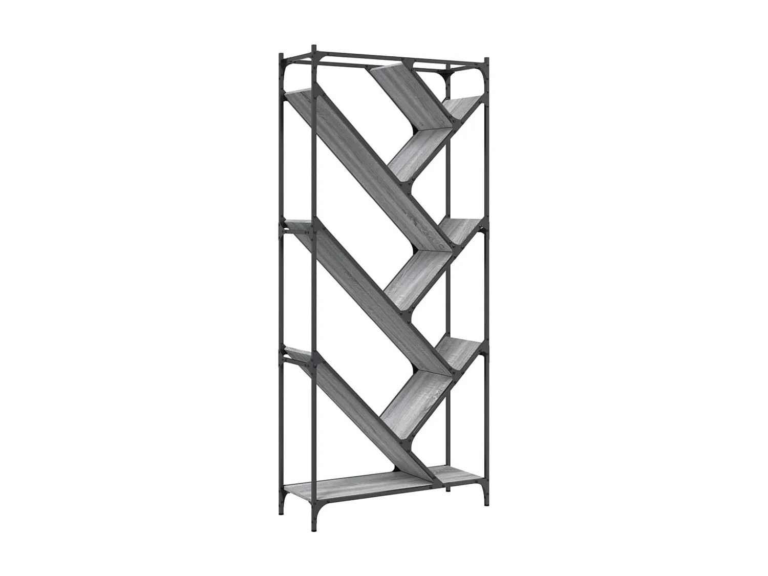 Boekenkast | Boekenplank | Opbergmeubel 79x30x180 cm bewerkt hout en metaal grijs sonoma