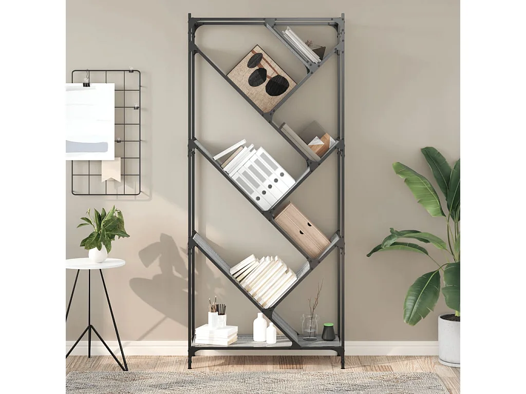 Boekenkast | Boekenplank | Opbergmeubel 79x30x180 cm bewerkt hout en metaal grijs sonoma