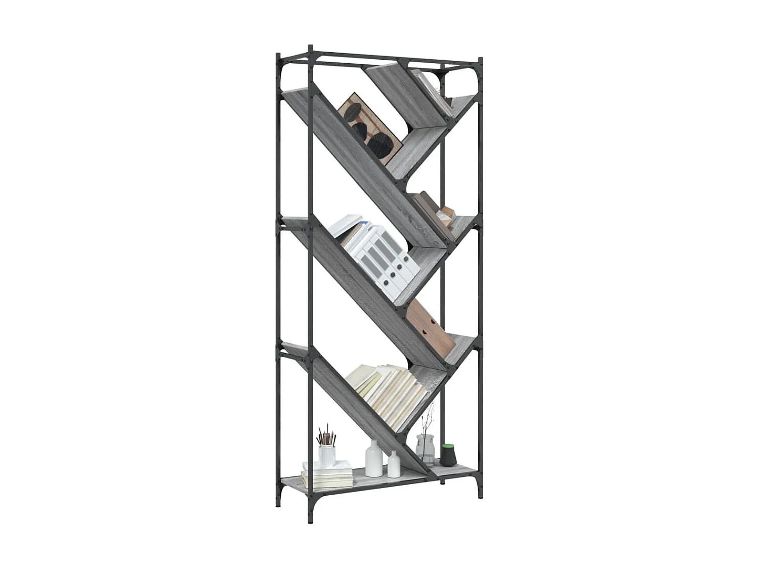 Boekenkast | Boekenplank | Opbergmeubel 79x30x180 cm bewerkt hout en metaal grijs sonoma