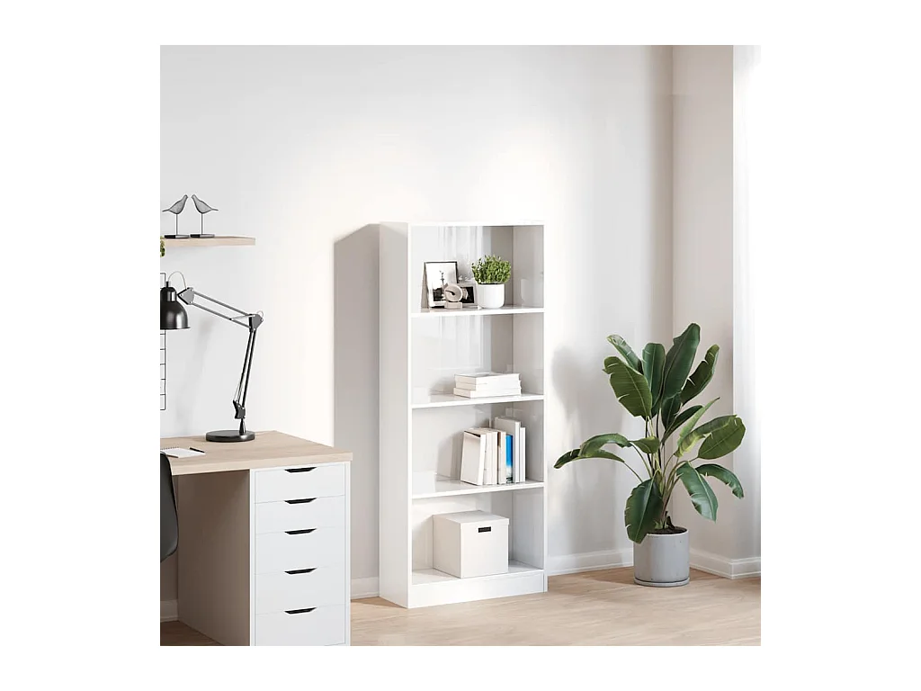 Bibliothèque | Etagère de rangement | Meuble de rangement blanc brillant 60x24x143 cm bois d'ingénierie