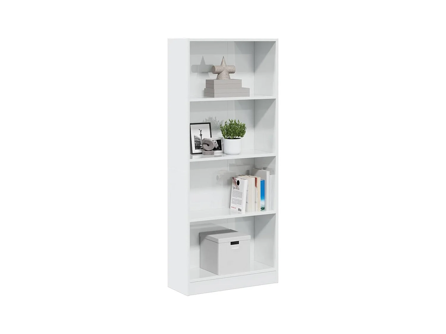 Libreria | Scaffale | Mobile di stoccaggio Bianco Lucido 60x24x143 cm in Legno Multistrato