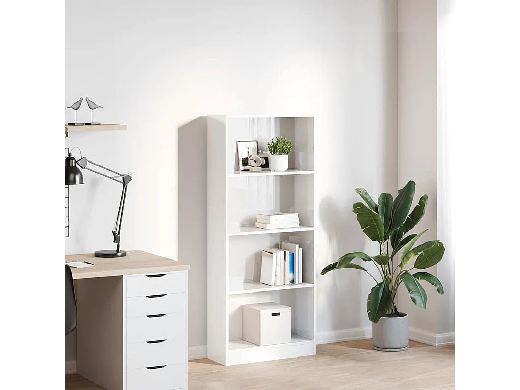 Bibliothèque | Etagère de rangement | Meuble de rangement blanc brillant 60x24x143 cm bois d'ingénierie