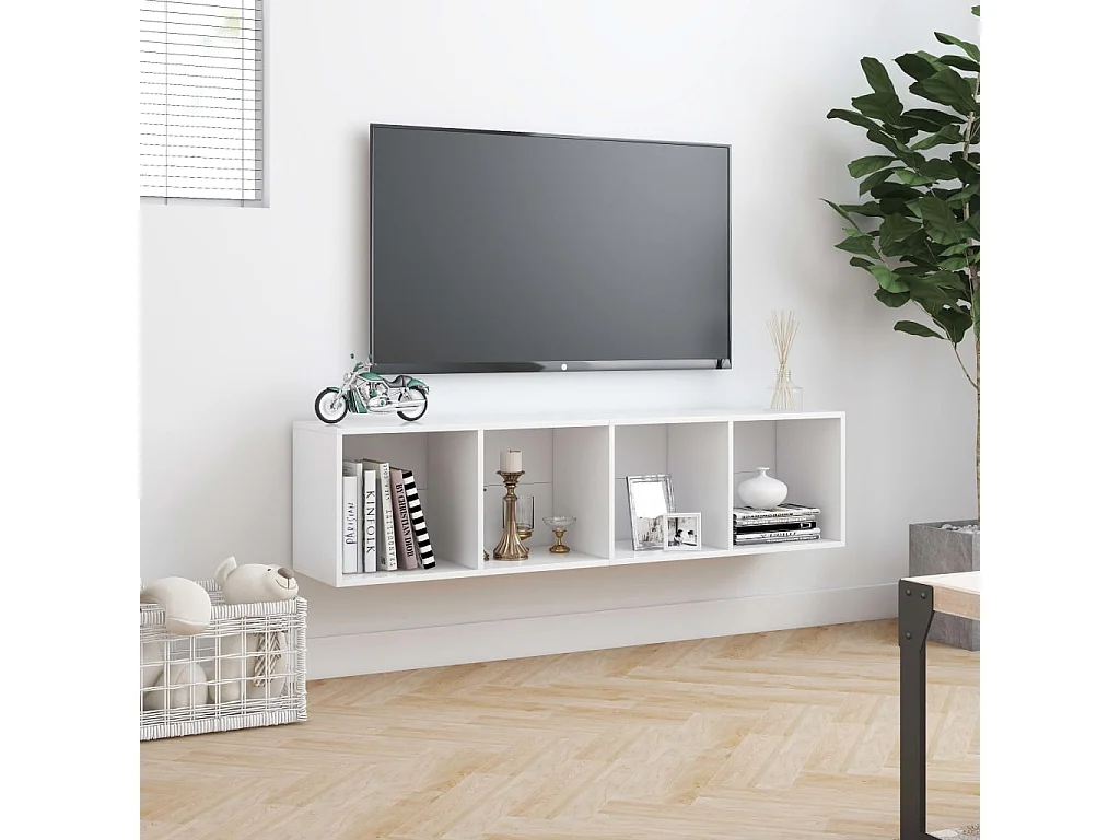 Bibliothèque Meuble TV | Etagère de rangement | Meuble de rangement Blanc 143x30x36 cm