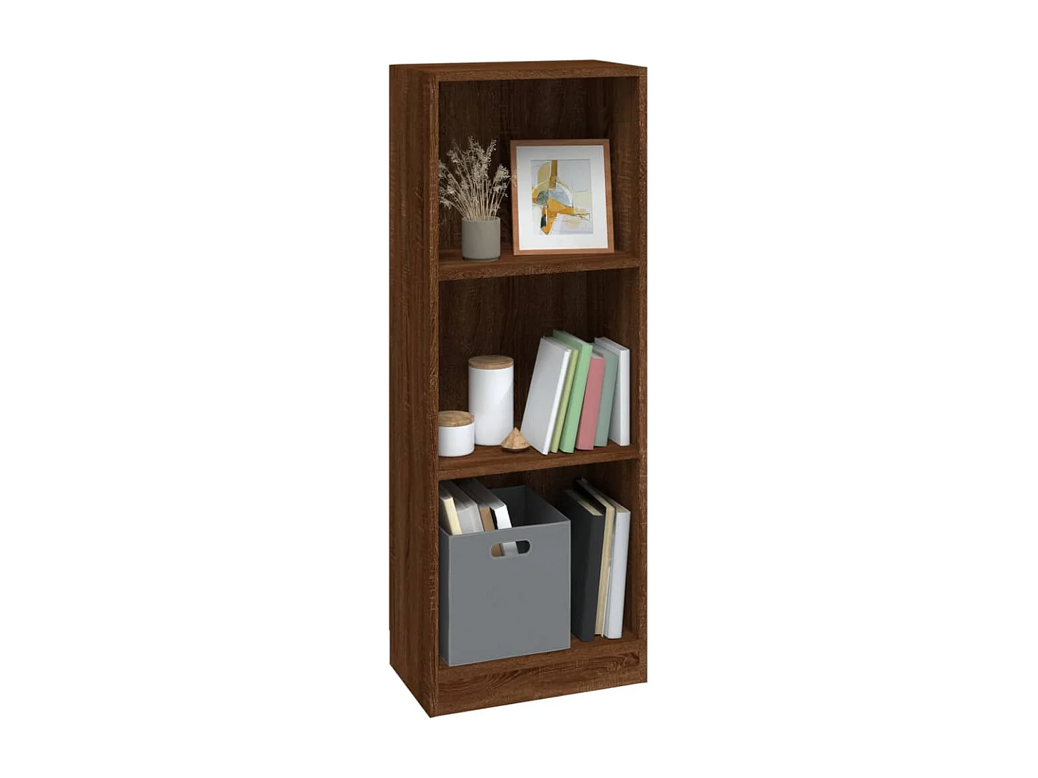 Bibliothèque | Etagère de rangement | Meuble de rangement 3 niveaux Chêne marron 40x24x109cm Bois ingénierie