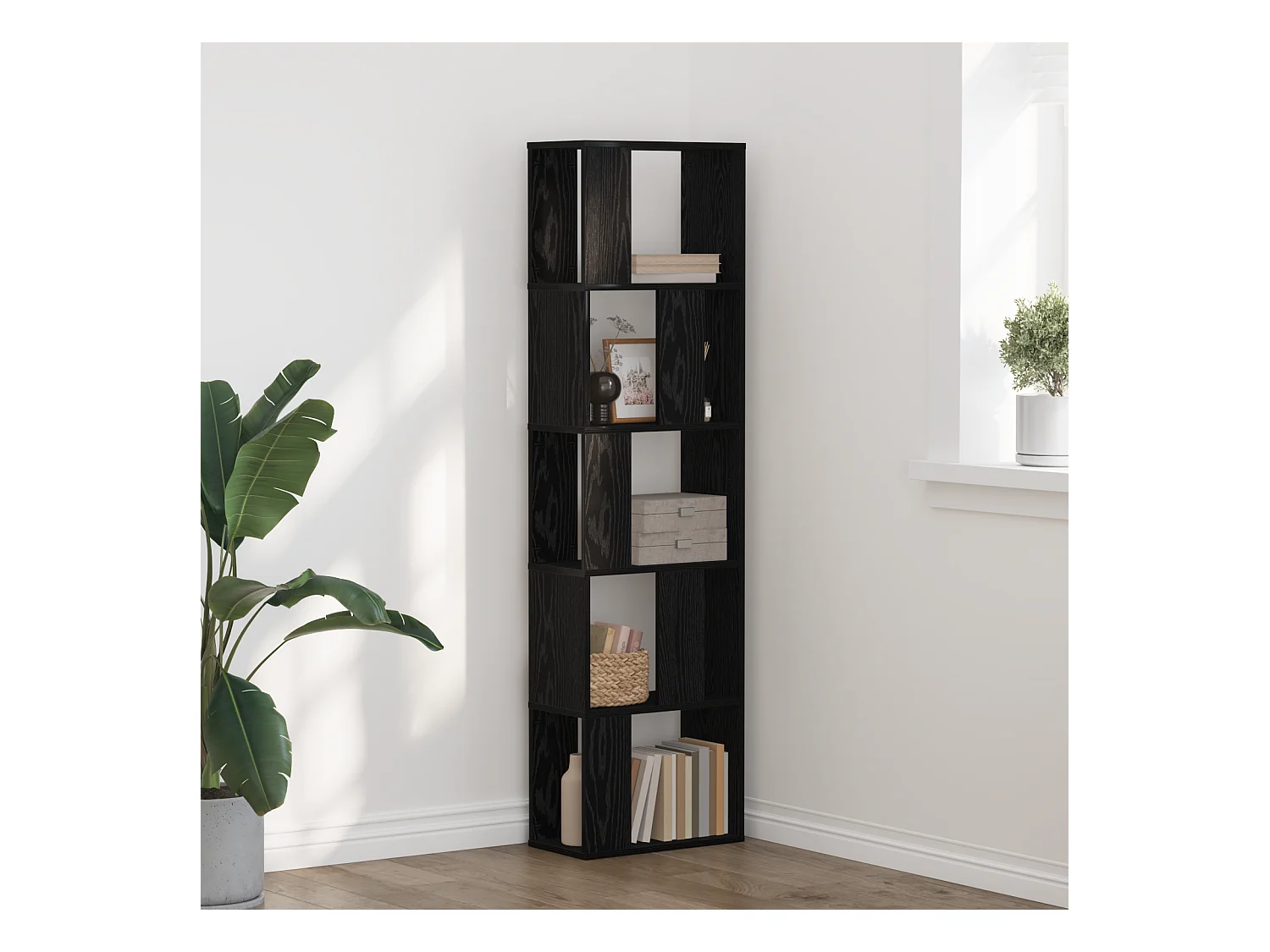 Bibliothèque | Etagère de rangement | Meuble de rangement 5 niveaux Chêne noir 45x23,5x162,5 cm Bois d'ingénierie