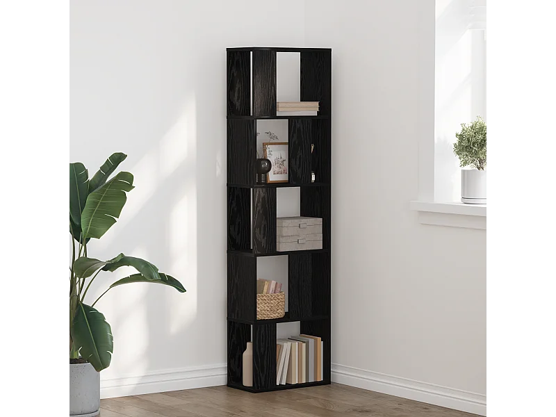 Bibliothèque | Etagère de rangement | Meuble de rangement 5 niveaux Chêne noir 45x23,5x162,5 cm Bois d'ingénierie