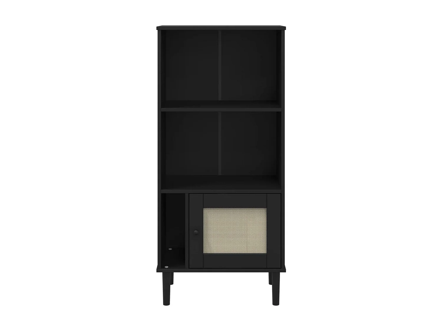 Armadio per Libri | Scaffale | Mobile di stoccaggio SENJA Aspetto Rattan Nera 60x35x130 cm Legno Pino