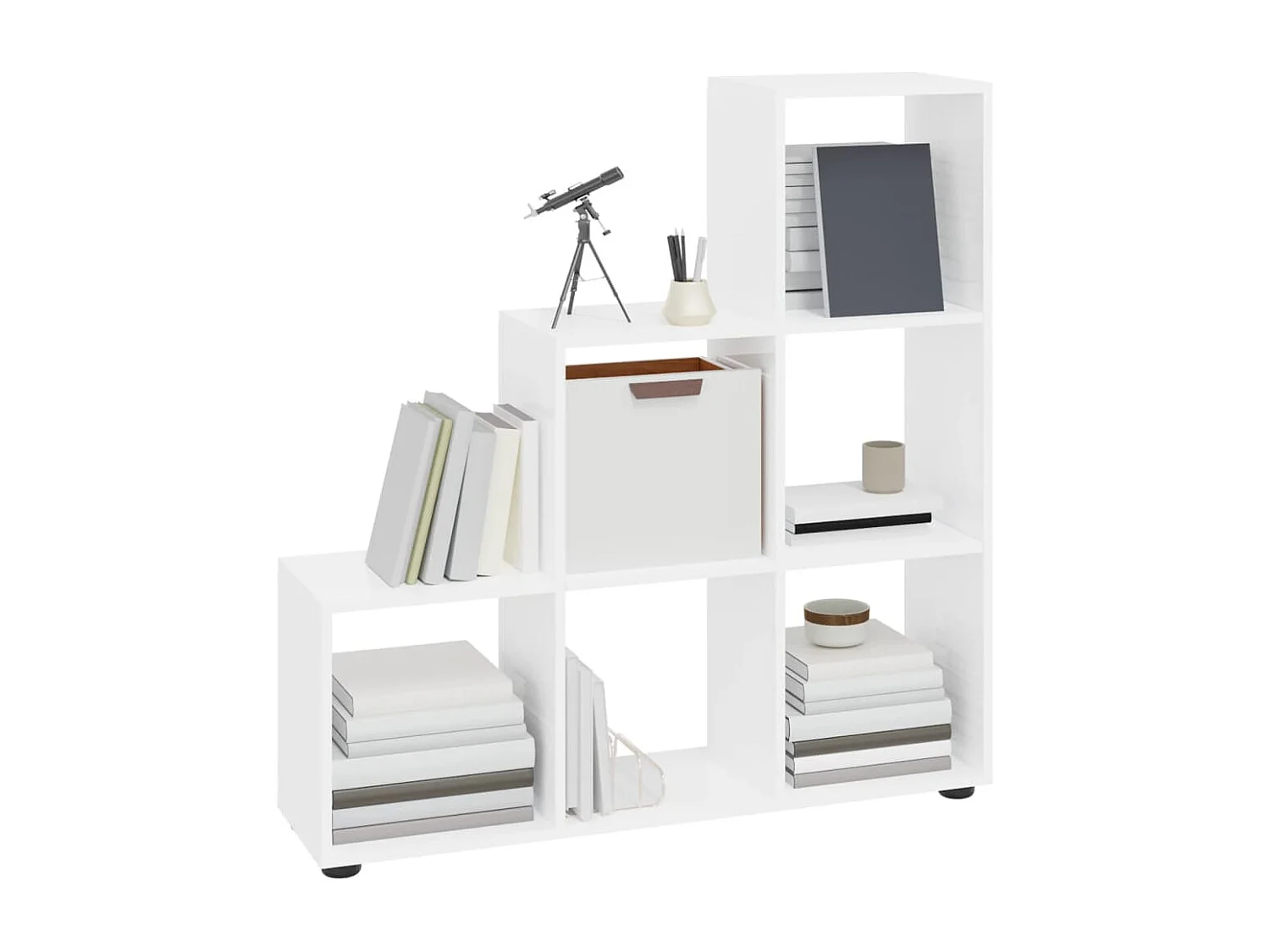 Bibliothèque | Etagère de rangement | Meuble de rangement escalier Blanc brillant 107 cm Bois d'ingénierie