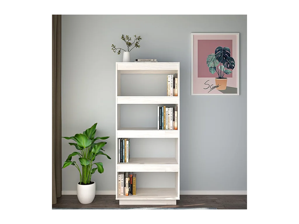 Libreria | Scaffale | Mobile di stoccaggio Divisorio Bianco 60x35x135 cm Legno Massello di Pino