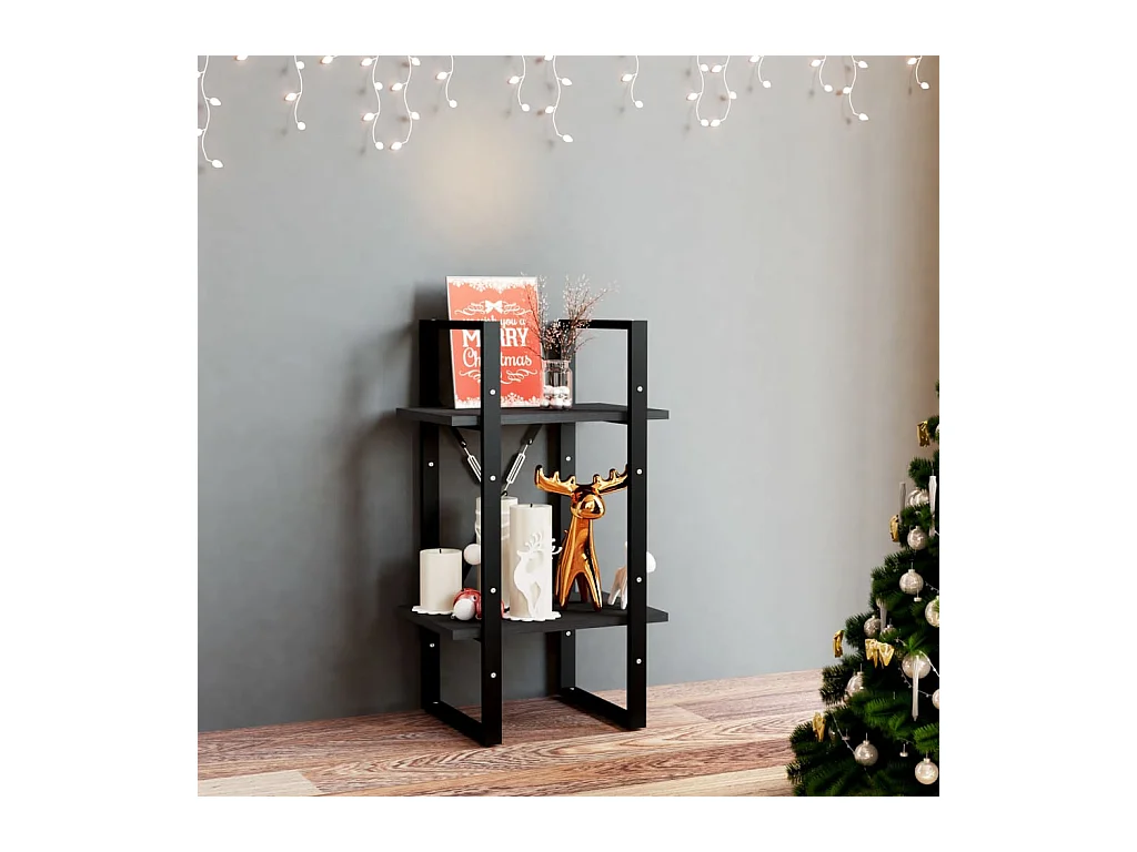 Bibliothèque | Etagère de rangement | Meuble de rangement à 2 niveaux Noir 40x30x70 cm Bois de pin massif