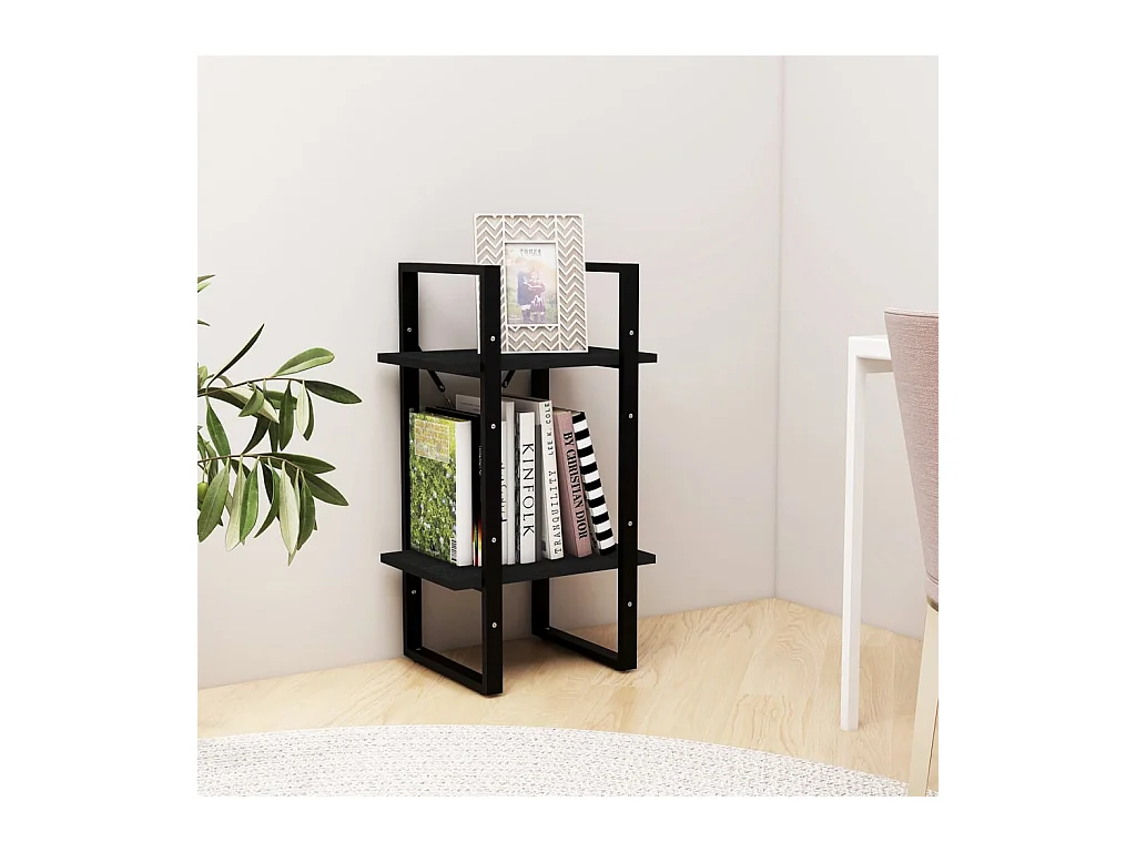 Bibliothèque | Etagère de rangement | Meuble de rangement à 2 niveaux Noir 40x30x70 cm Bois de pin massif