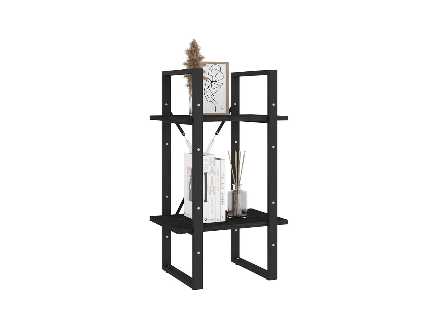 Bibliothèque | Etagère de rangement | Meuble de rangement à 2 niveaux Noir 40x30x70 cm Bois de pin massif