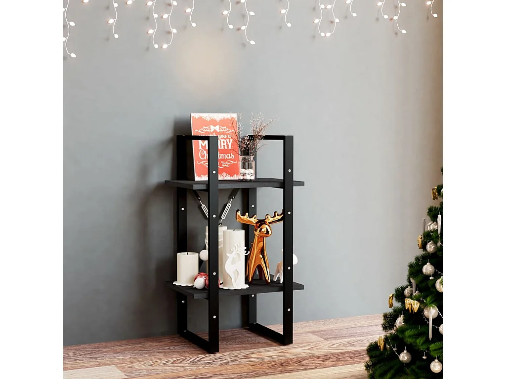 Libreria | Scaffale | Mobile di stoccaggio a 2 Ripiani Nera 40x30x70 cm in Massello di Pino