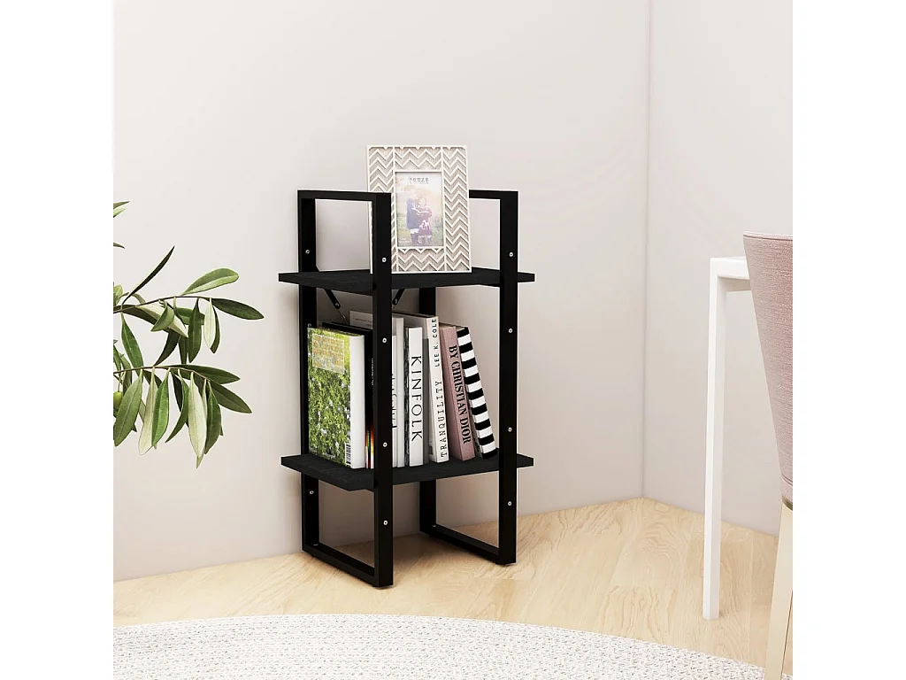 Libreria | Scaffale | Mobile di stoccaggio a 2 Ripiani Nera 40x30x70 cm in Massello di Pino