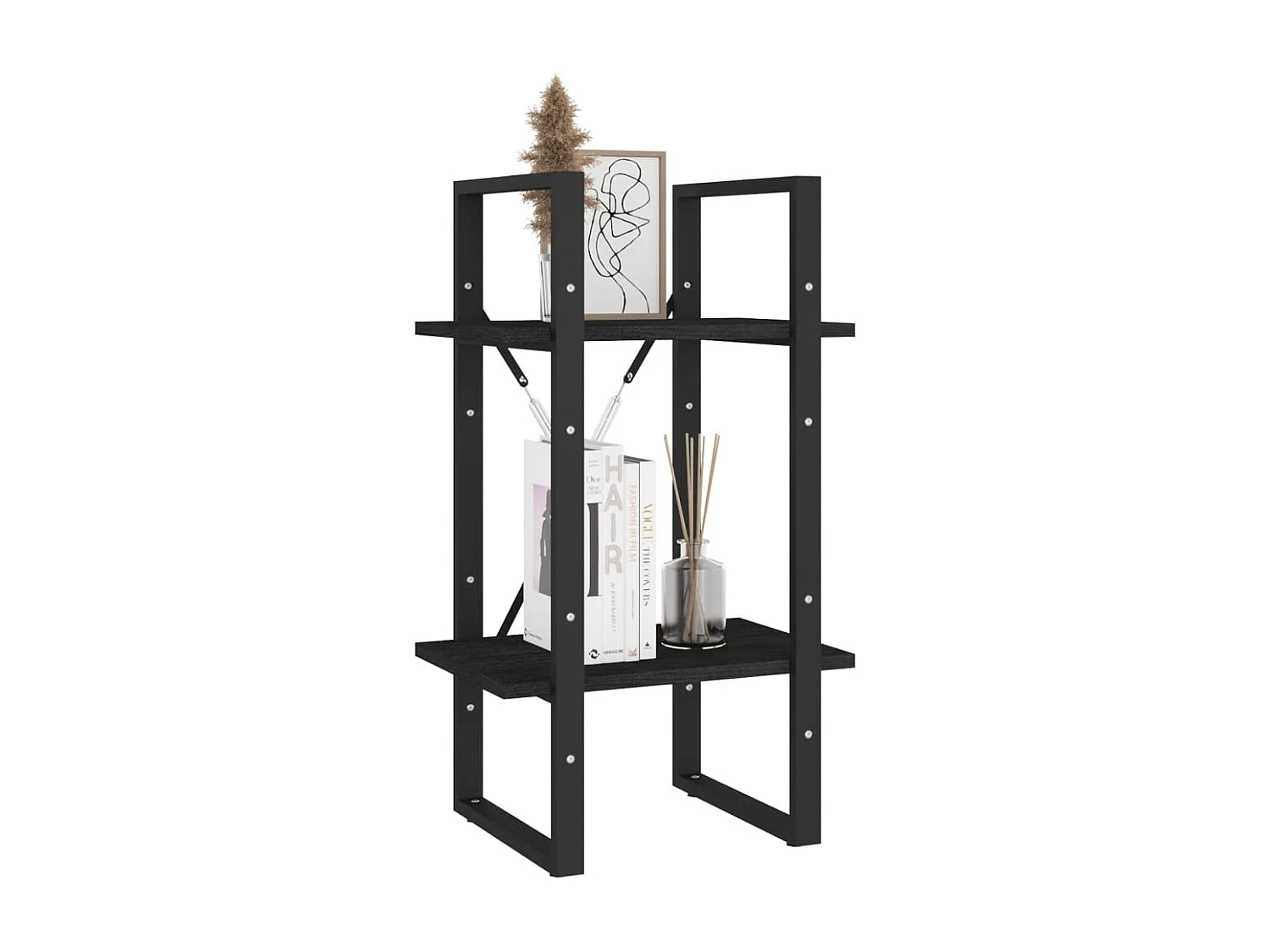 Libreria | Scaffale | Mobile di stoccaggio a 2 Ripiani Nera 40x30x70 cm in Massello di Pino