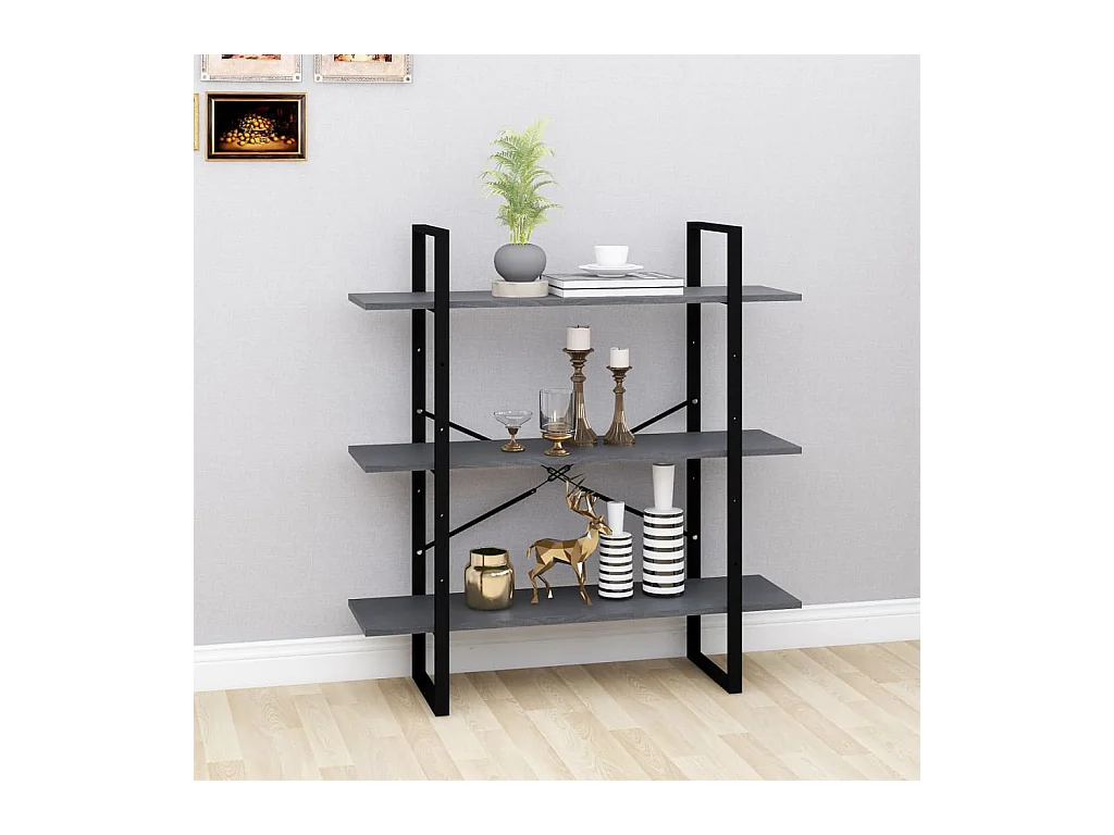 Bibliothèque | Etagère de rangement | Meuble de rangement à 3 niveaux Gris 100x30x105 cm Bois de pin massif