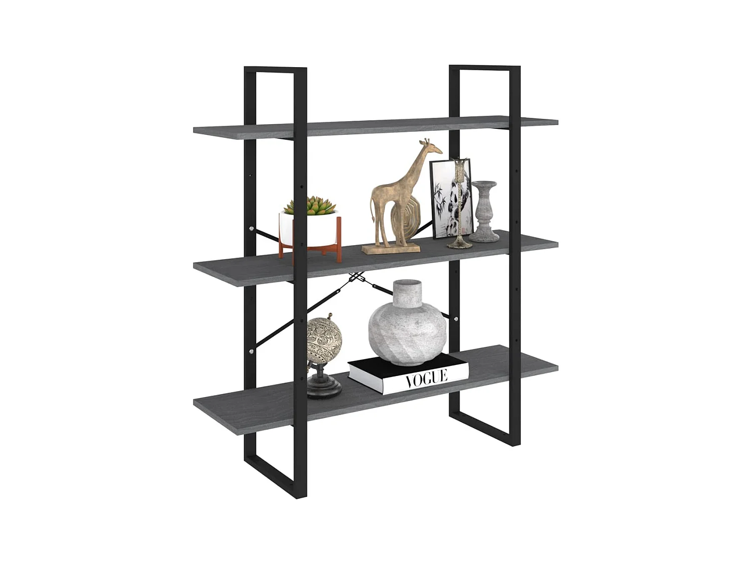 Bibliothèque | Etagère de rangement | Meuble de rangement à 3 niveaux Gris 100x30x105 cm Bois de pin massif