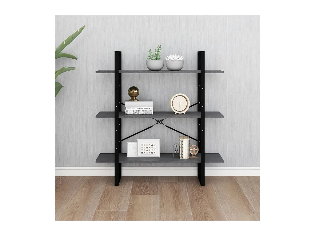 Bibliothèque | Etagère de rangement | Meuble de rangement à 3 niveaux Gris 100x30x105 cm Bois de pin massif