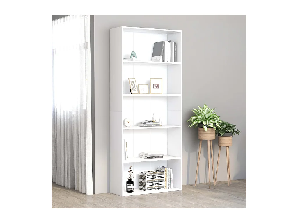 Bibliothèque | Etagère de rangement | Meuble de rangement à 5 niveaux Blanc 80x30x189 cm Bois d'ingénierie