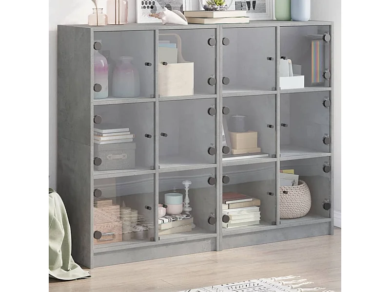 Libreria | Scaffale | Mobile di stoccaggio Ante Grigio Cemento 136x37x109 cm in Legno Multistrato