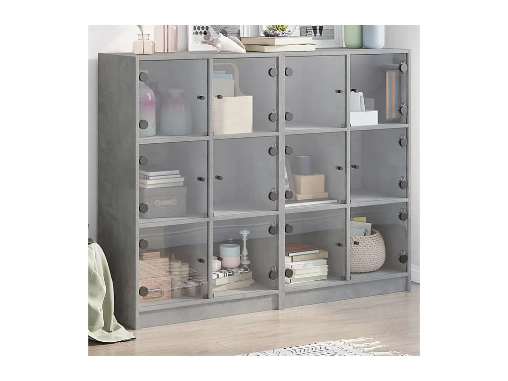 Bibliothèque | Etagère de rangement | Meuble de rangement avec portes gris béton 136x37x109 cm