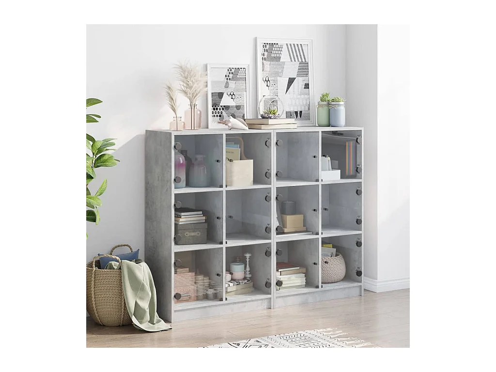 Bibliothèque | Etagère de rangement | Meuble de rangement avec portes gris béton 136x37x109 cm