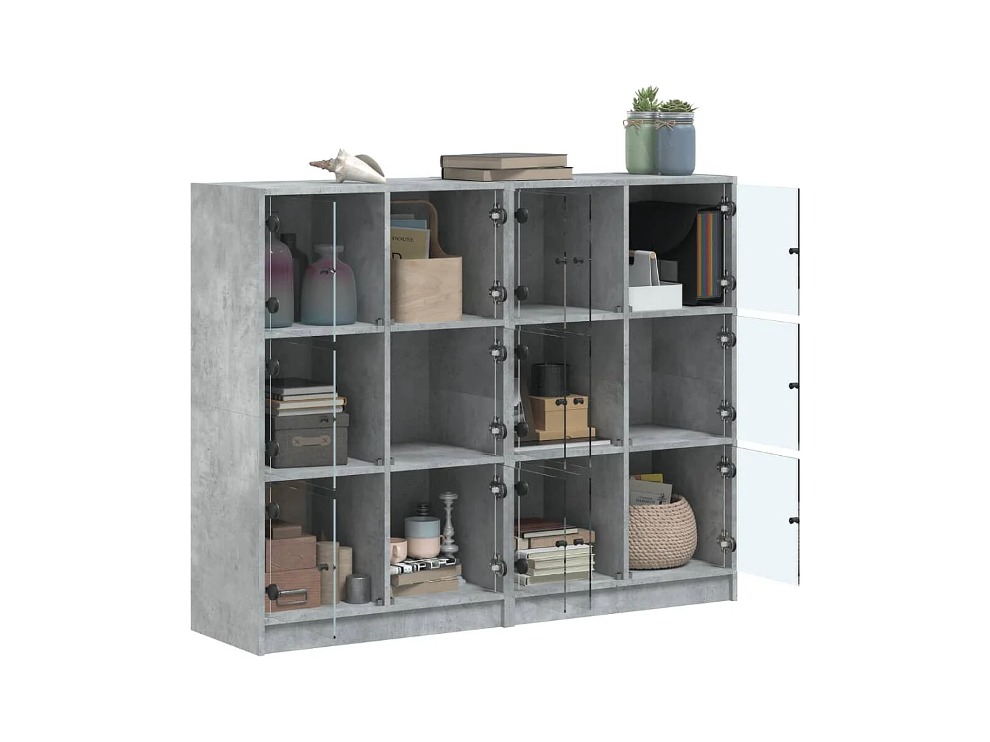 Bibliothèque | Etagère de rangement | Meuble de rangement avec portes gris béton 136x37x109 cm