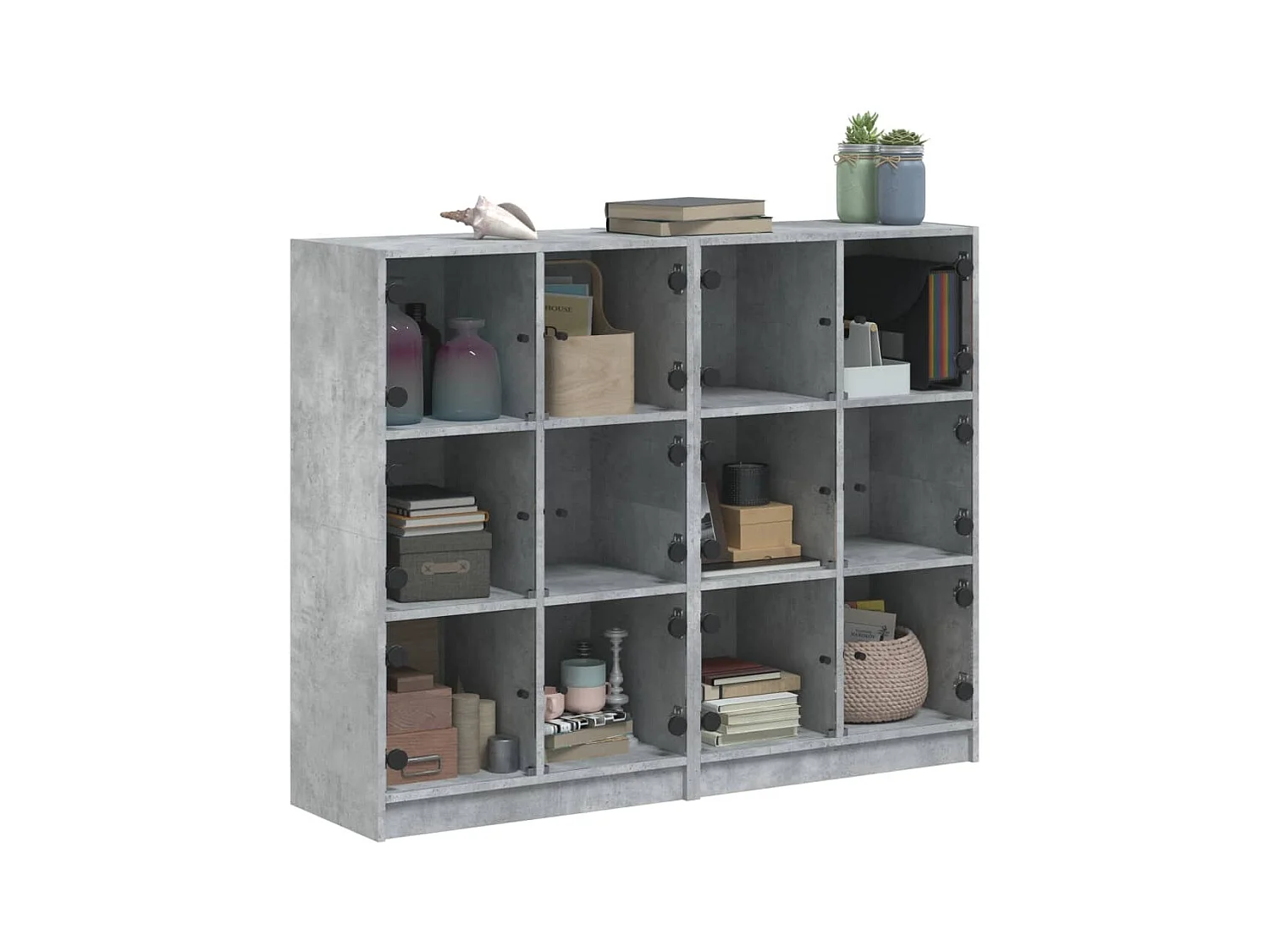 Bibliothèque | Etagère de rangement | Meuble de rangement avec portes gris béton 136x37x109 cm