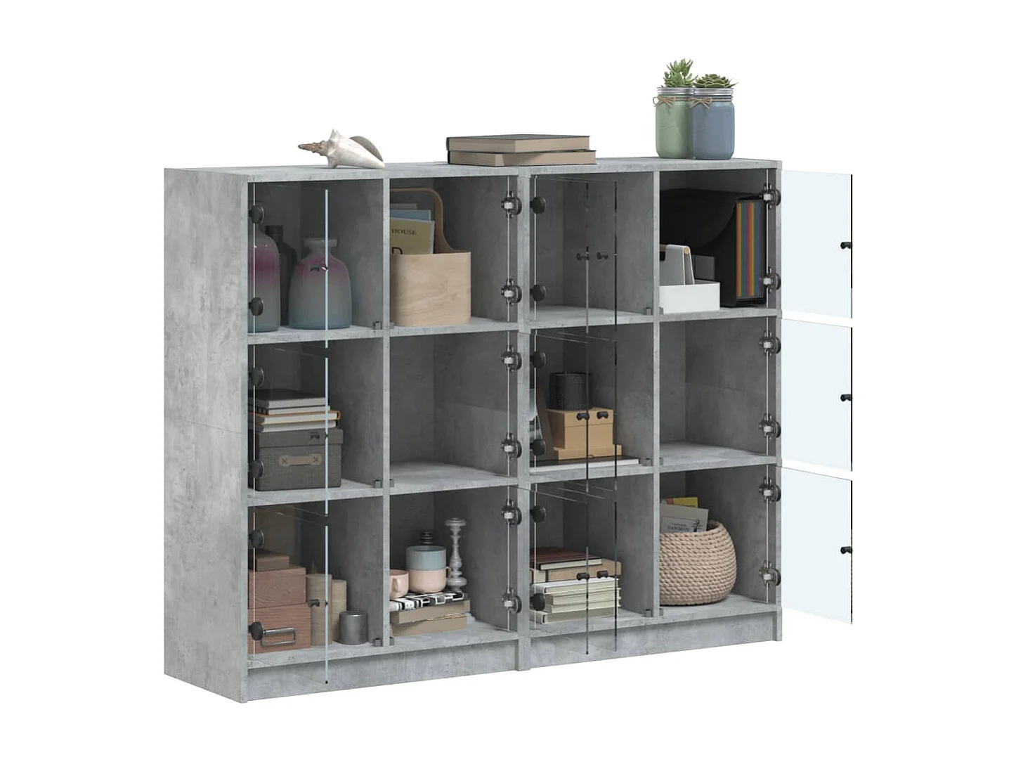 Libreria | Scaffale | Mobile di stoccaggio Ante Grigio Cemento 136x37x109 cm in Legno Multistrato