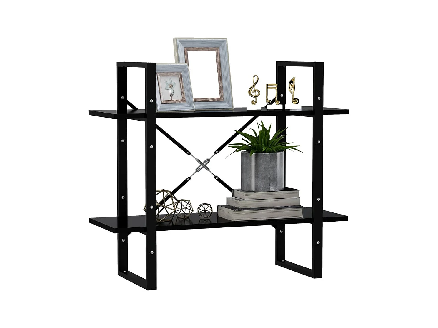 Libreria | Scaffale | Mobile di stoccaggio a 2 Ripiani Nera 80x30x70 cm in Legno Multistrato