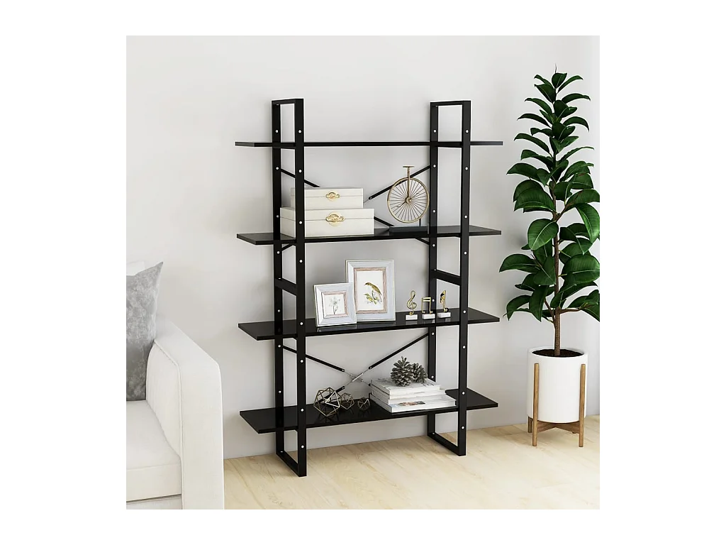 Bibliothèque | Etagère de rangement | Meuble de rangement à 4 niveaux noir 100x30x140 cm bois d'ingénierie