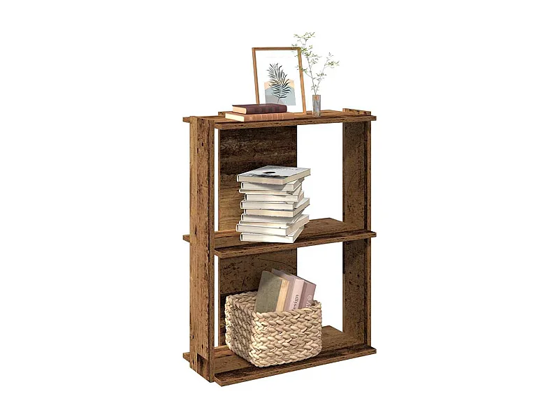Bibliothèque | Etagère de rangement | Meuble de rangement à 3 niveaux vieux bois 60x30x80 cm bois ingénierie