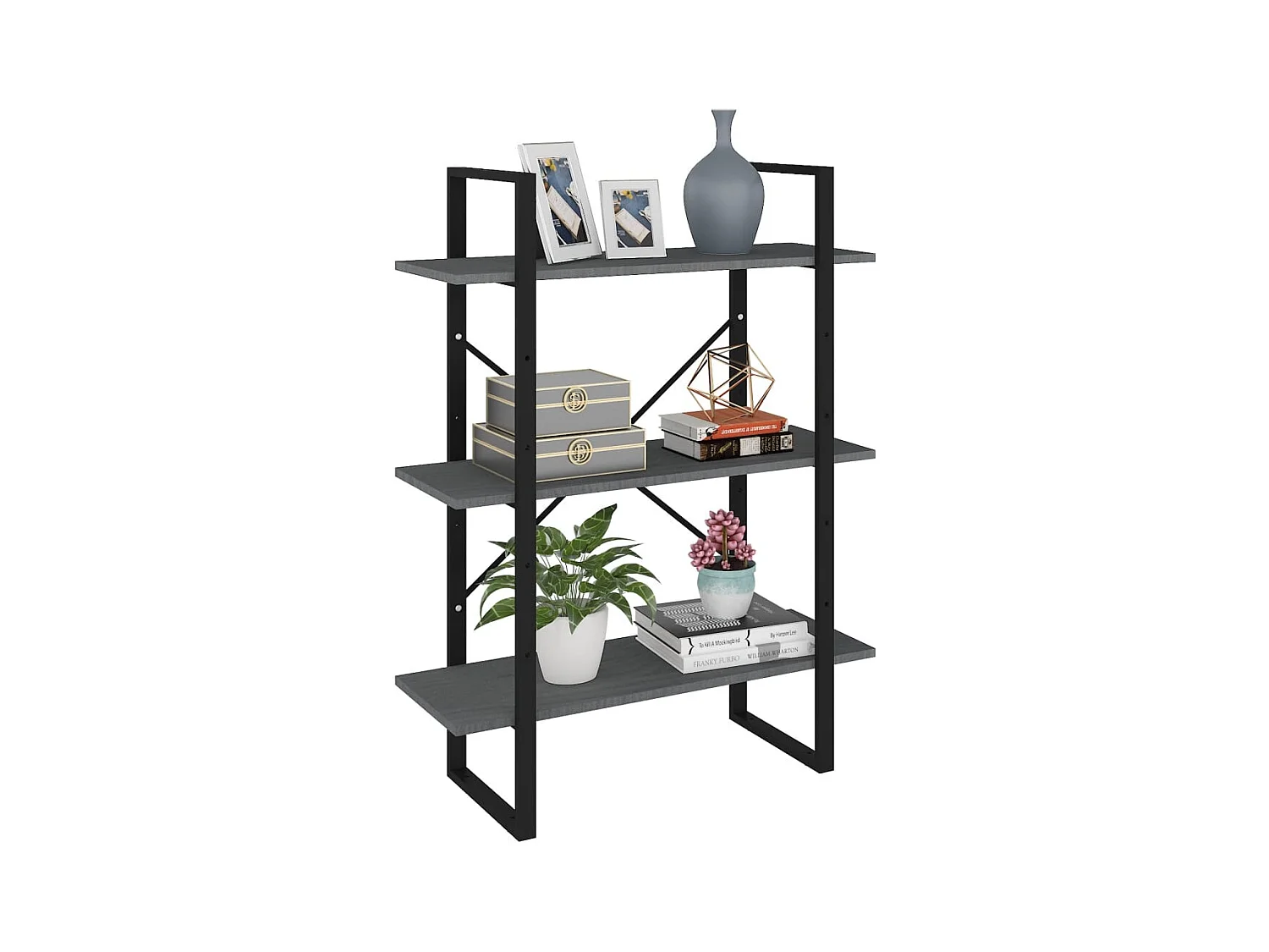 Bibliothèque | Etagère de rangement | Meuble de rangement à 3 niveaux Gris 80x30x105 cm Bois de pin massif