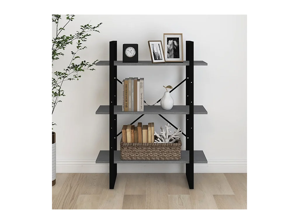 Bibliothèque | Etagère de rangement | Meuble de rangement à 3 niveaux Gris 80x30x105 cm Bois de pin massif