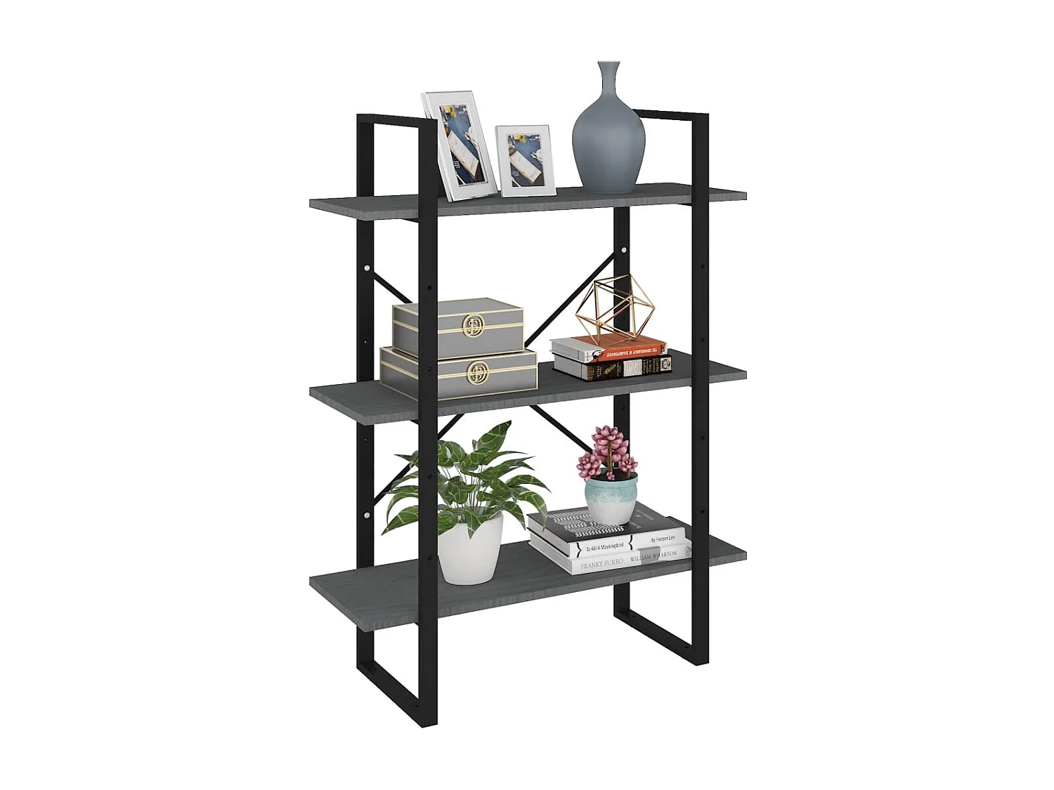 Bibliothèque | Etagère de rangement | Meuble de rangement à 3 niveaux Gris 80x30x105 cm Bois de pin massif