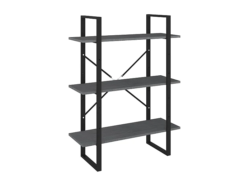 Bibliothèque | Etagère de rangement | Meuble de rangement à 3 niveaux Gris 80x30x105 cm Bois de pin massif